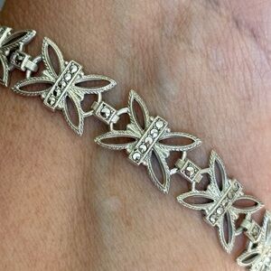 Vintage Sterling Silver Marcasite Butterfly Bracelet